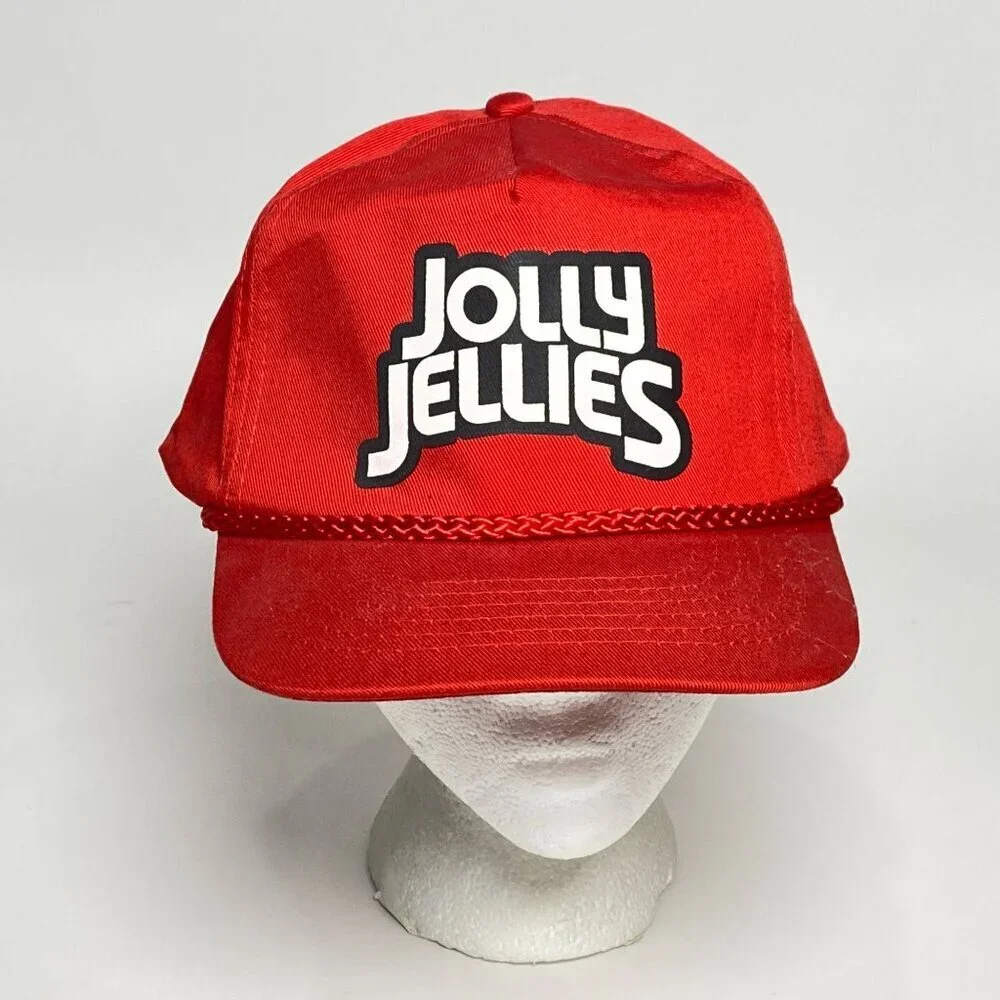 Vintage Jolly Jellies Snapback Trucker Hat Red Rope Detail Promotional Cap